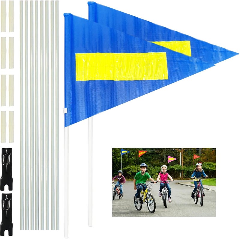 Acrebow Bike Safety Flag with Pole 2 Sets, 6-Foot Adjustable Height Sturdy Fiberglass Tear-Resistant Waterproof Safety Flag Blue - Image 1